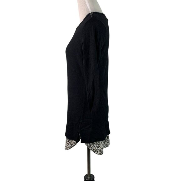 🟣🟣🟣 REITMANS Women's Size Small Black Trendy Zip Shoulder Cheetah Hem Sweater - Picture 4 of 10